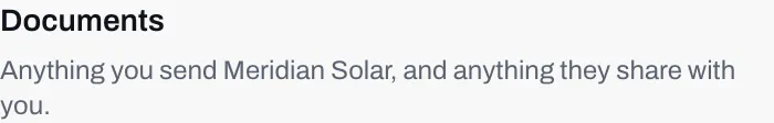 The Documents heading at the bottom of a job page, with a line beneath it saying anything you send the installer, and anything they share with you.